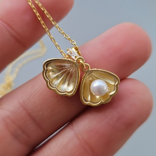 İncili İstiridye Kolye Gold