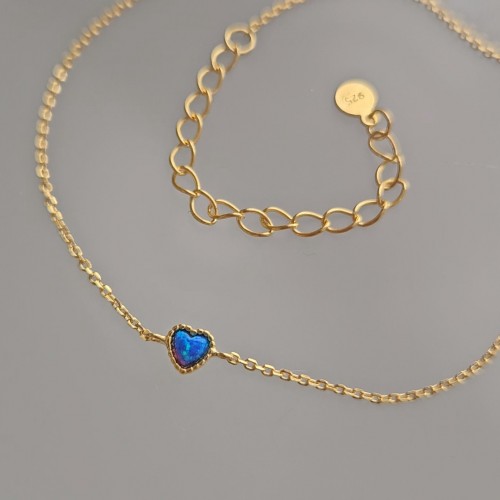 Minimal Mavi Opal Kalp Bileklik Gold