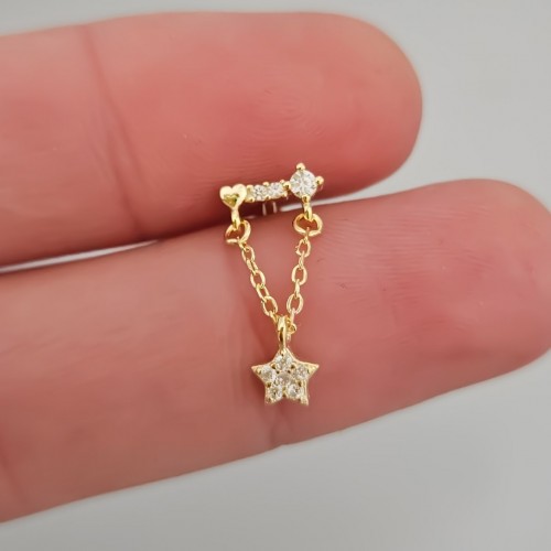Jane Mini Kalp Yıldız Piercing 925 Gümüş Gold