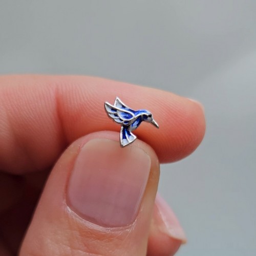 Hummingbird Dark Blue Sinek Kuşu Piercing Silver 925 Gümüş (sağ)