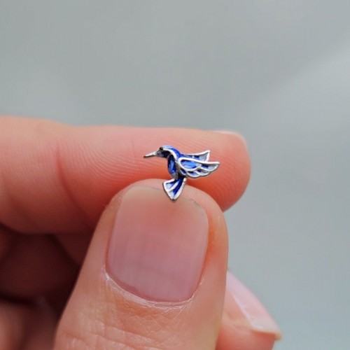 Hummingbird Dark Blue Sinek Kuşu Piercing Silver 925 Gümüş (sol)