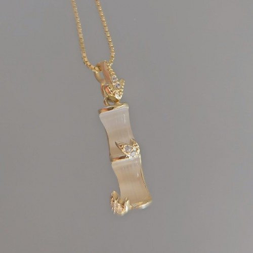 Bambu Ay Taşı Kolye Gold