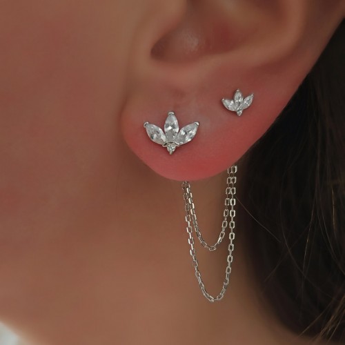 İkili Lotus Çiçeği Küpe Silver