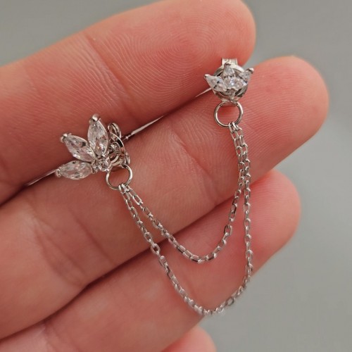 İkili Lotus Çiçeği Küpe Silver