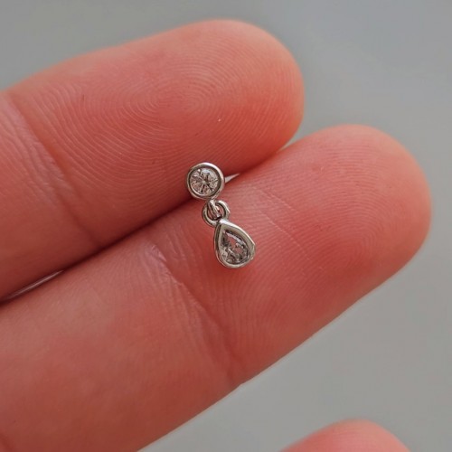Damla Tek Taş Pin Küpe Silver