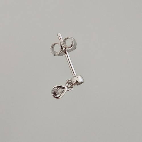 Damla Tek Taş Pin Küpe Silver