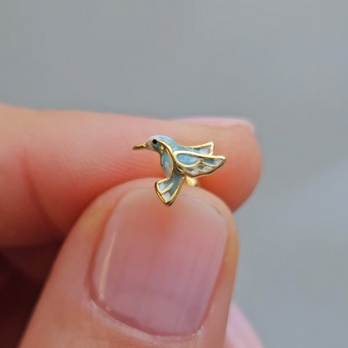 Hummingbird Green Sinek Kuşu Piercing Gold 925 Gümüş (Sol)        