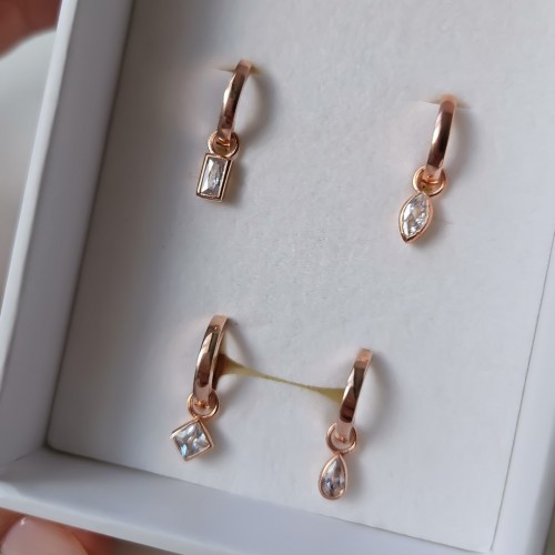 Taşlı Halka Küpe Set