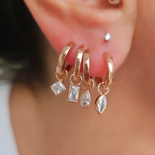 Taşlı Halka Küpe Set