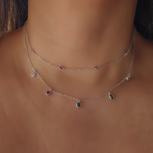 CARMEN OVAL İKİLİ CHOKER 925 GÜMÜŞ KOLYE 38CM