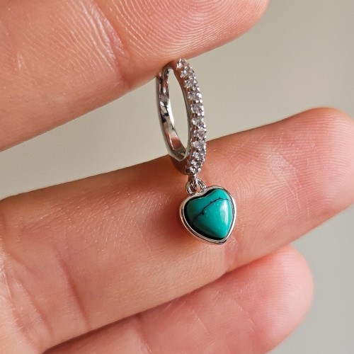 FİRUZE TURKUAZ TAŞLI HALKA 925 GÜMÜŞ KÜPE