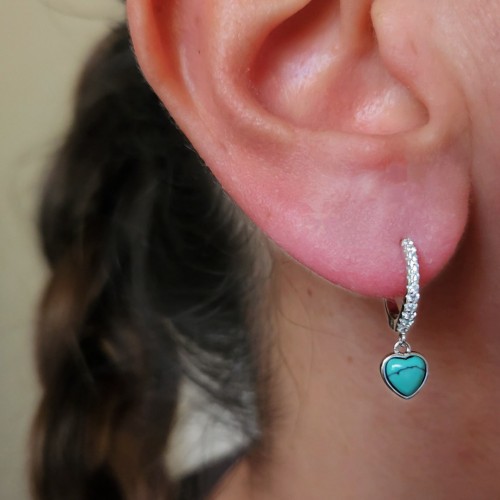 FİRUZE TURKUAZ TAŞLI HALKA 925 GÜMÜŞ KÜPE