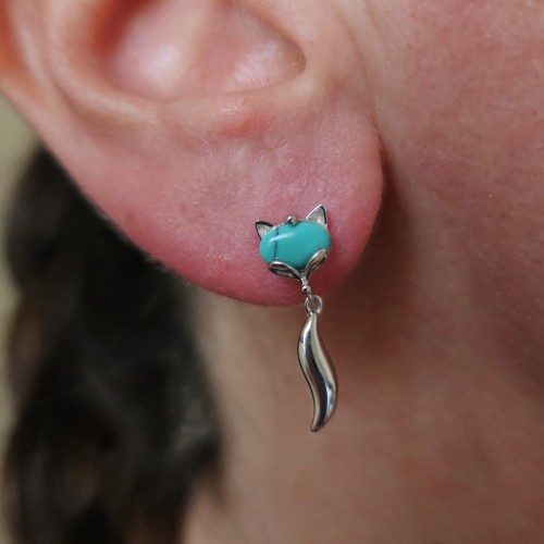 FİRUZE TURKUAZ TAŞLI FOX TİLKİ 925 GÜMÜŞ KÜPE