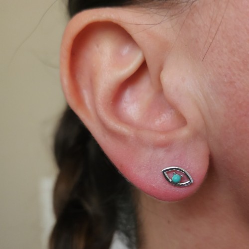 FİRUZE TURKUAZ TAŞLI GÖZ 925 GÜMÜŞ KÜPE