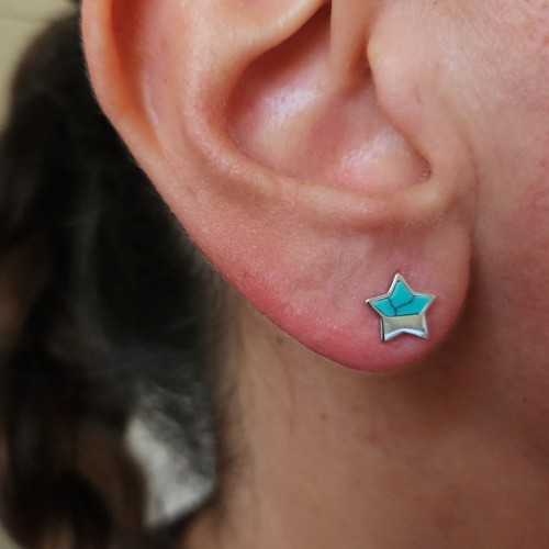 FİRUZE TURKUAZ TAŞLI YILDIZ 925 GÜMÜŞ KÜPE