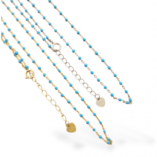 TURKUAZ MİNELİ ZİNCİR 925 GÜMÜŞ KOLYE 