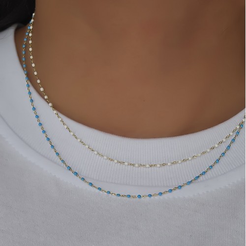 BEYAZ MİNELİ ZİNCİR 925 GÜMÜŞ KOLYE 