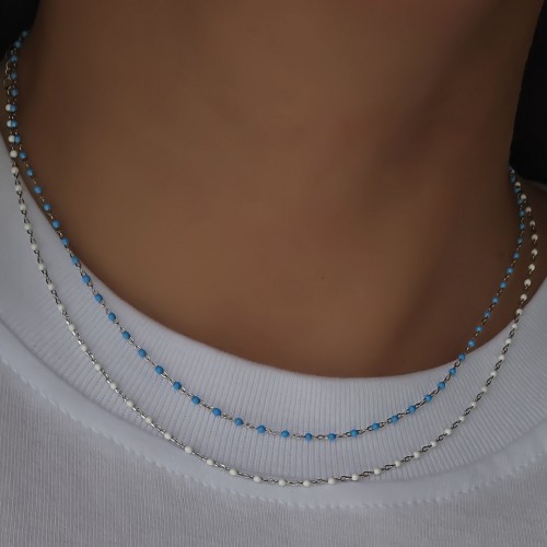 TURKUAZ MİNELİ ZİNCİR 925 GÜMÜŞ KOLYE 